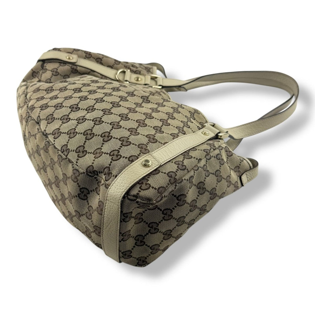 Gucci Abbey GG Beige Monogram Cloth/Leather Tote Handbag - Lux Central