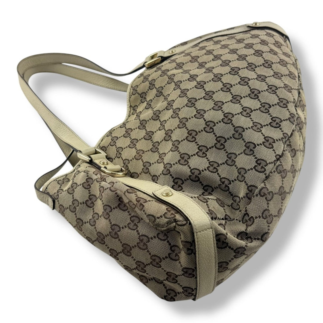 Gucci Abbey GG Beige Monogram Cloth/Leather Tote Handbag - Lux Central