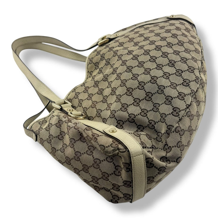 Gucci Abbey GG Beige Monogram Cloth/Leather Tote Handbag - Lux Central