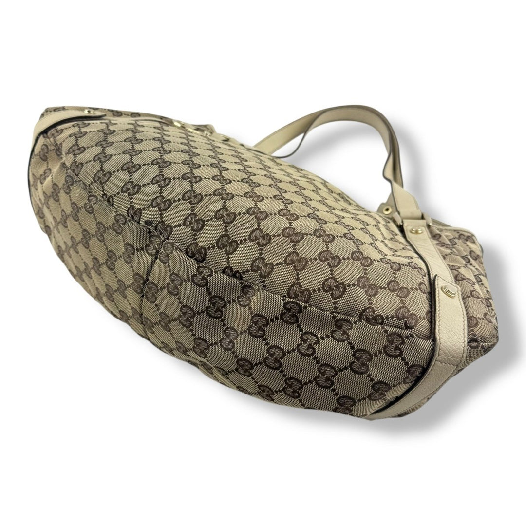 Gucci Abbey GG Beige Monogram Cloth/Leather Tote Handbag - Lux Central