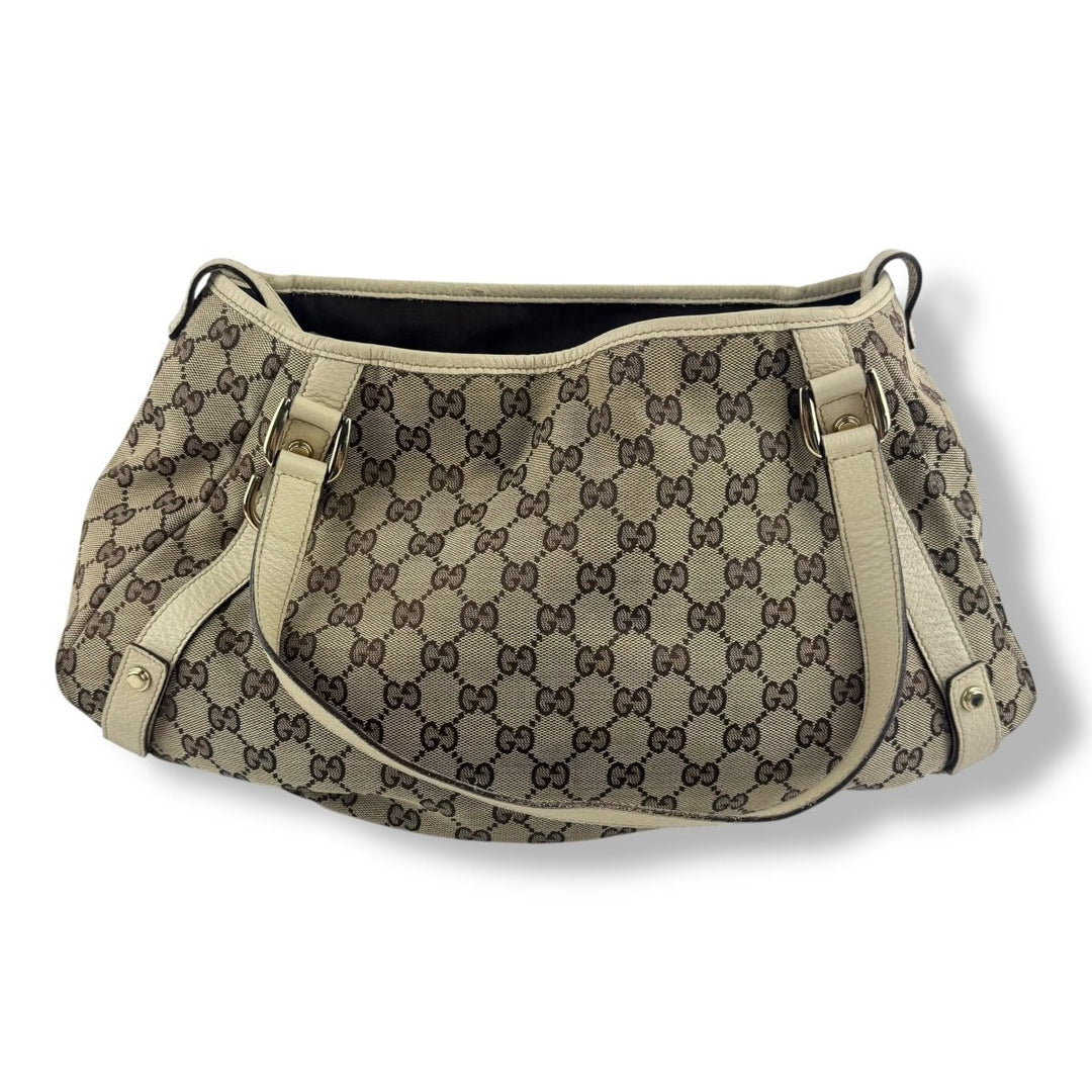 Gucci Abbey GG Beige Monogram Cloth/Leather Tote Handbag - Lux Central