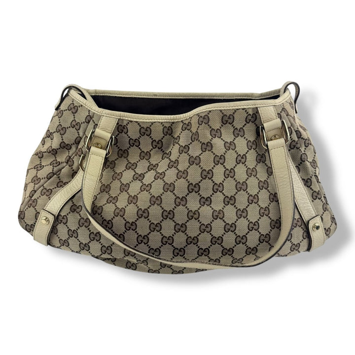Gucci Abbey GG Beige Monogram Cloth/Leather Tote Handbag - Lux Central