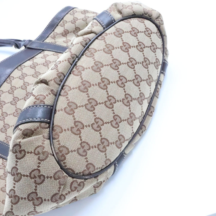 Gucci Abbey GG Beige/Brown Canvas D-Ring Tote Handbag - Lux Central