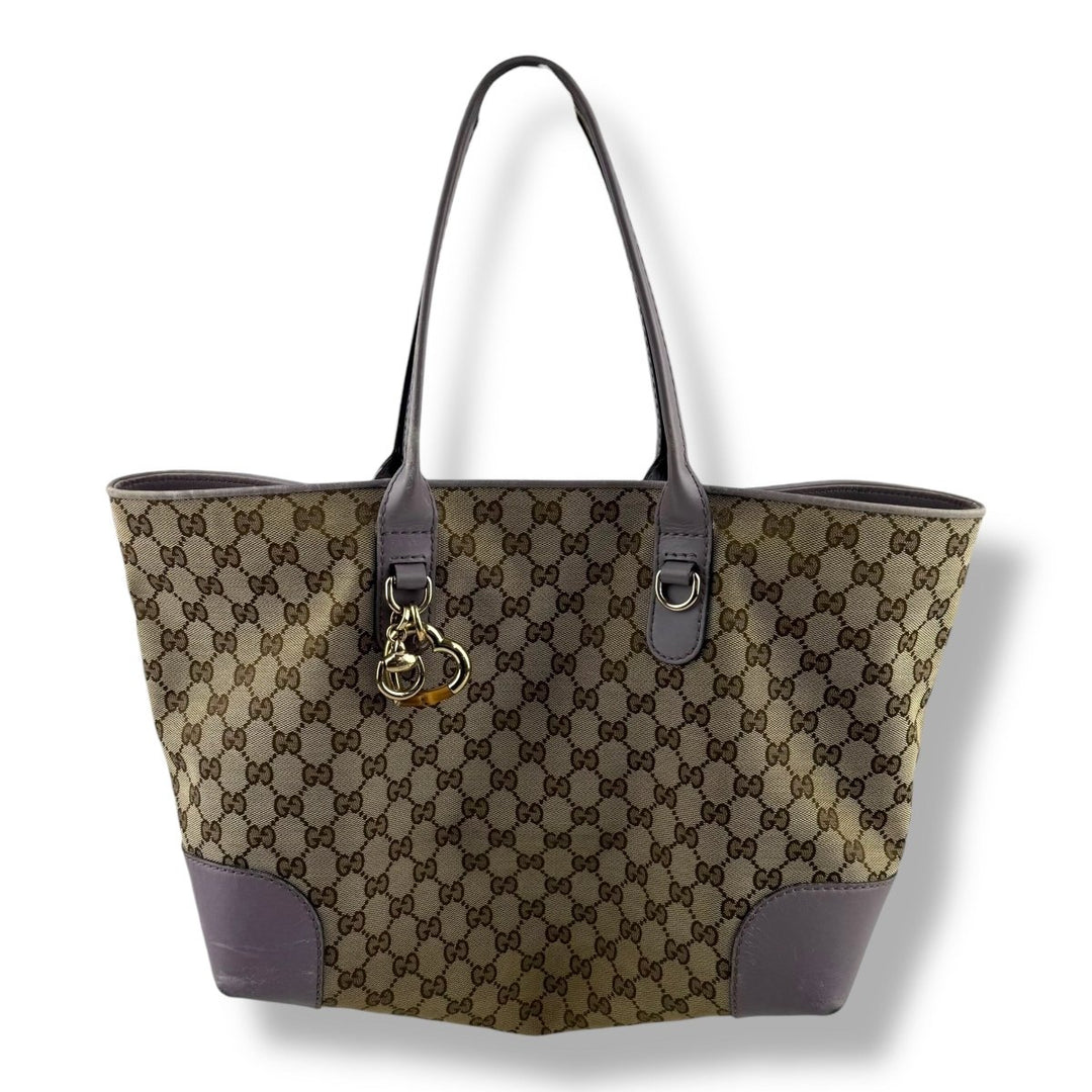 Gucci Abbey GG Beige/Lilac Canvas D - Ring Heart Tote Handbag - Lux Central