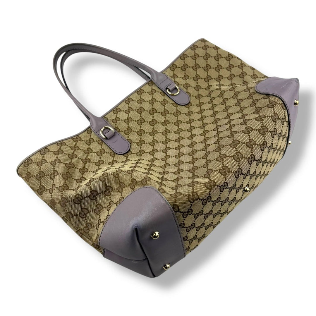 Gucci Abbey GG Beige/Lilac Canvas D - Ring Heart Tote Handbag - Lux Central