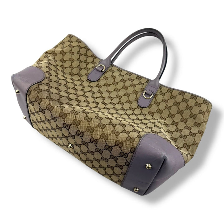 Gucci Abbey GG Beige/Lilac Canvas D - Ring Heart Tote Handbag - Lux Central