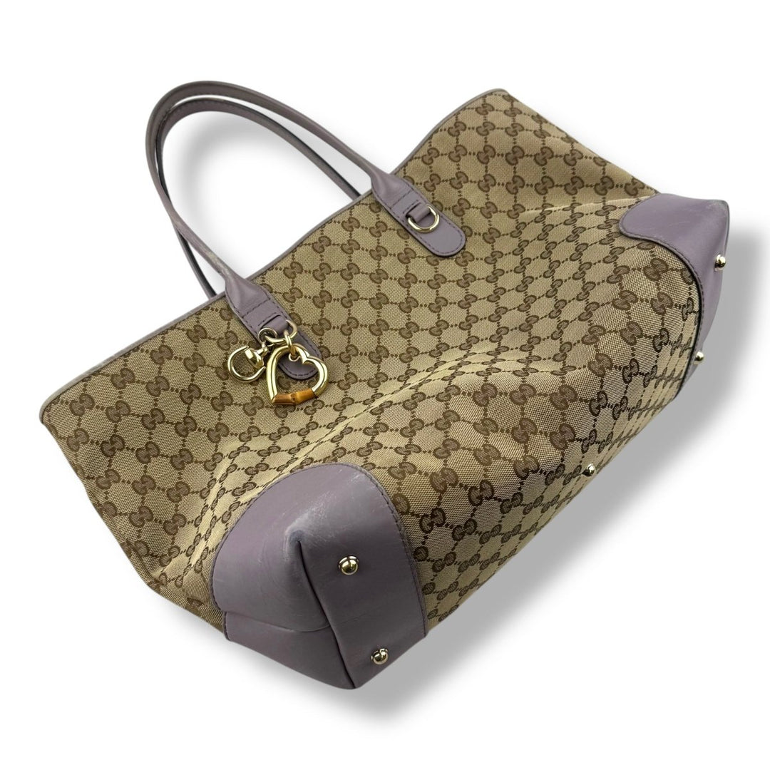 Gucci Abbey GG Beige/Lilac Canvas D - Ring Heart Tote Handbag - Lux Central