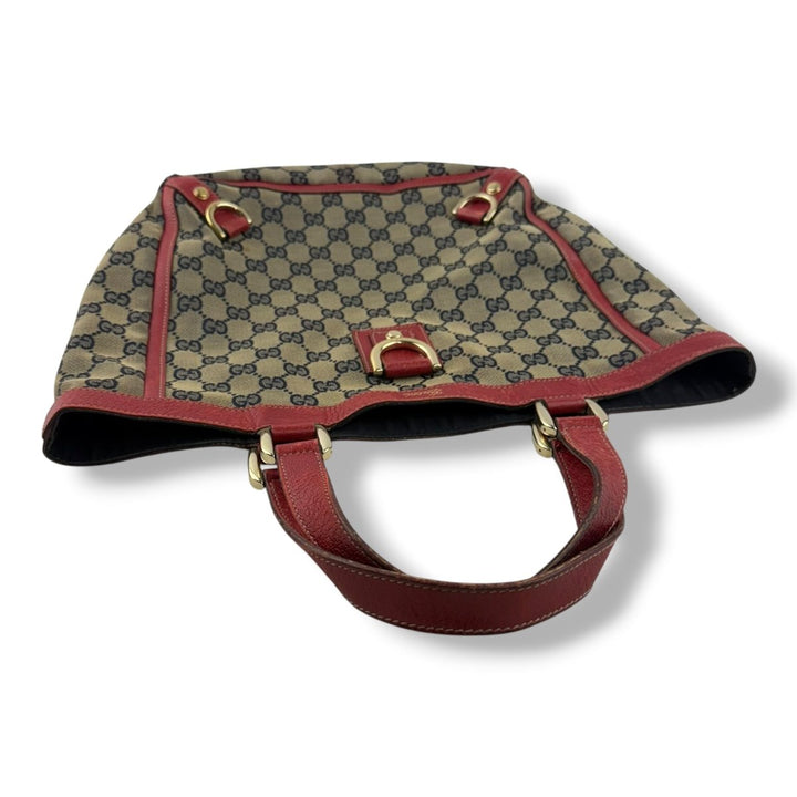 Gucci Abbey GG Beige/Red Canvas D - Ring Tote Handbag - Lux Central