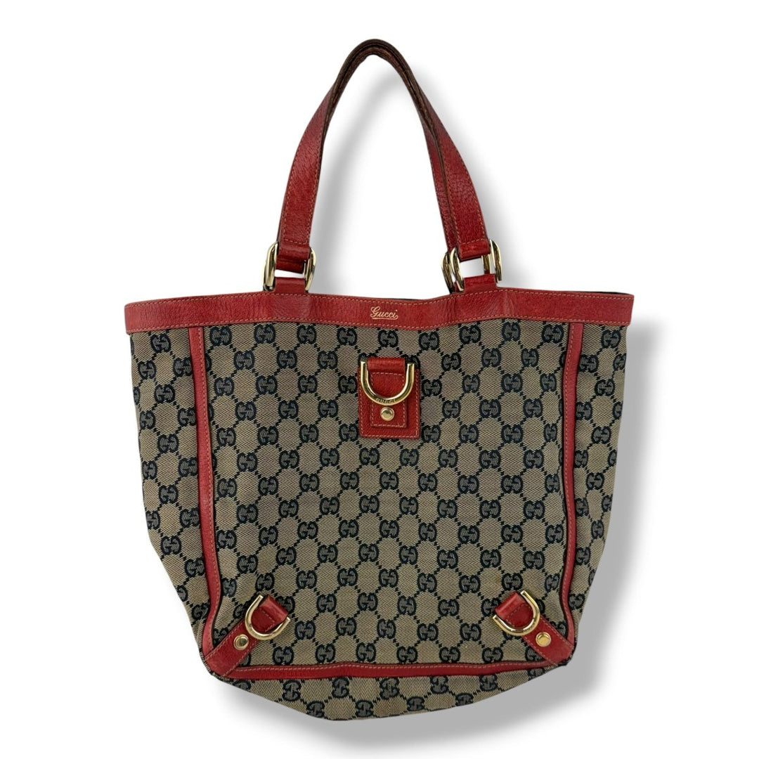 Gucci Abbey GG Beige/Red Canvas D - Ring Tote Handbag - Lux Central