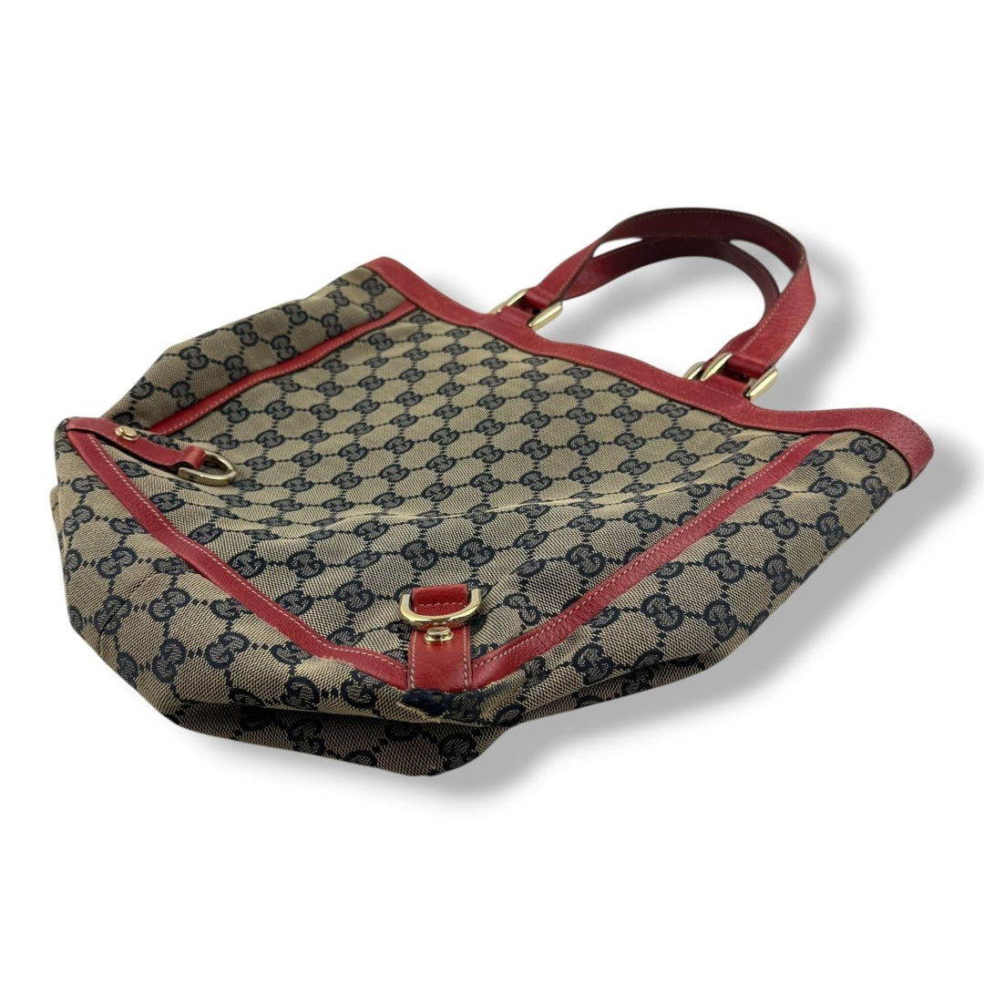 Gucci Abbey GG Beige/Red Canvas D - Ring Tote Handbag - Lux Central