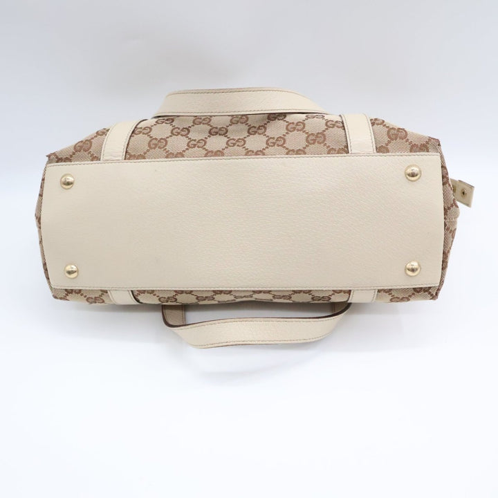 Gucci Abbey GG Beige/White Canvas D-Ring Tote Handbag - Lux Central