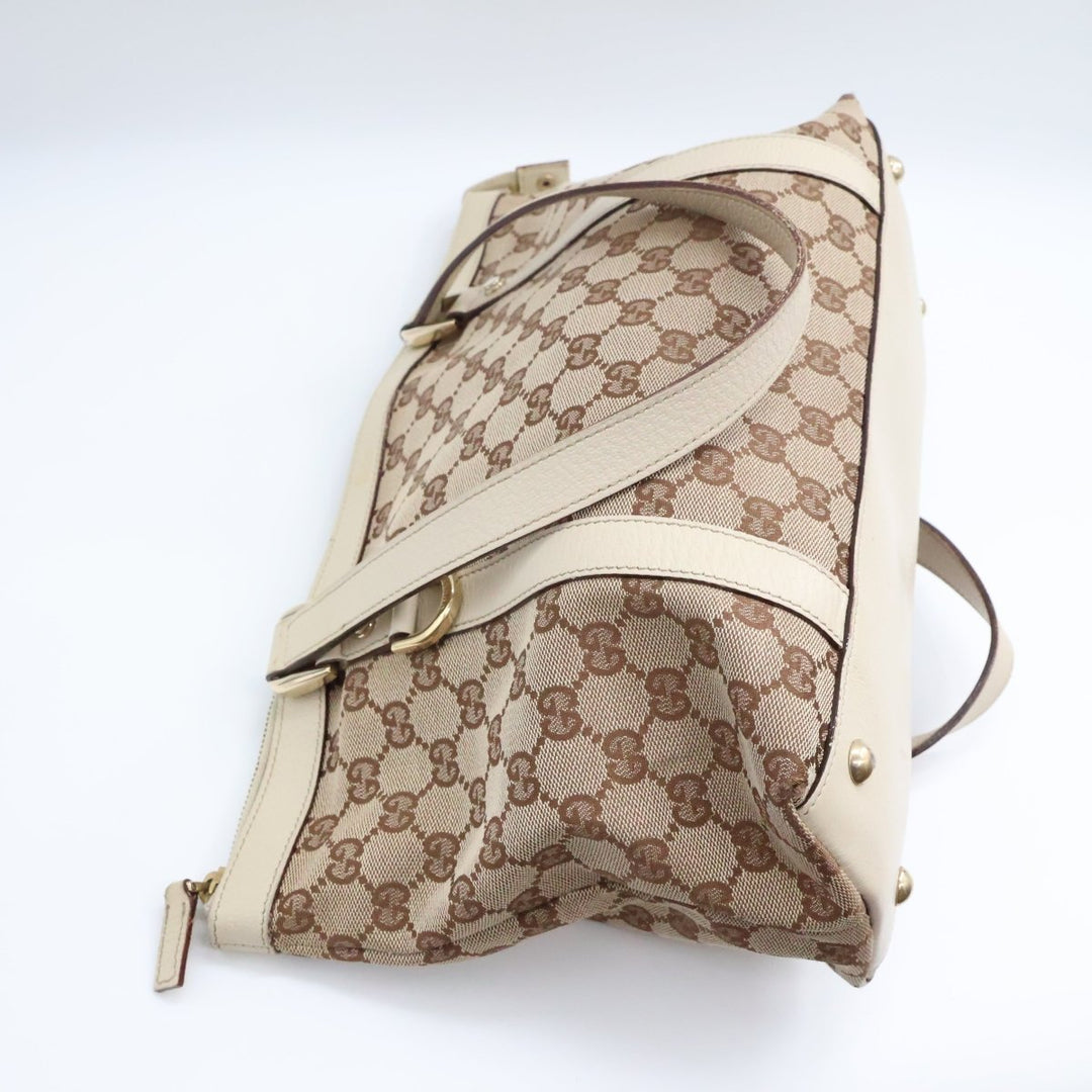 Gucci Abbey GG Beige/White Canvas D-Ring Tote Handbag - Lux Central