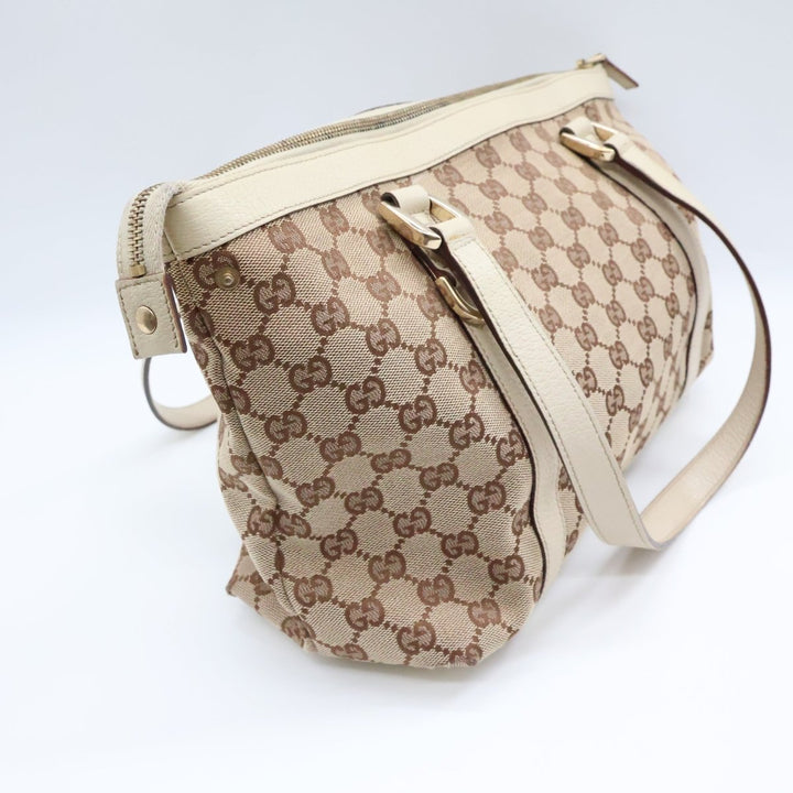 Gucci Abbey GG Beige/White Canvas D-Ring Tote Handbag - Lux Central