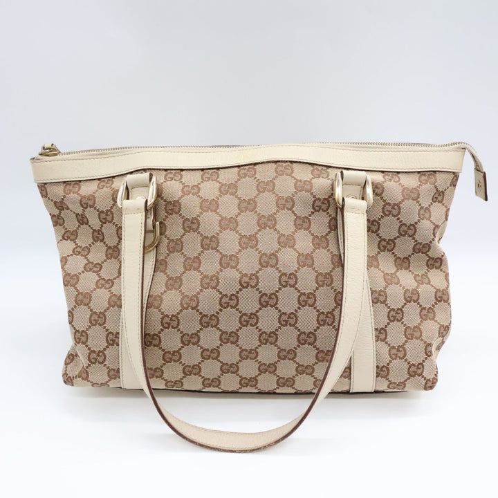 Gucci Abbey GG Beige/White Canvas D-Ring Tote Handbag - Lux Central