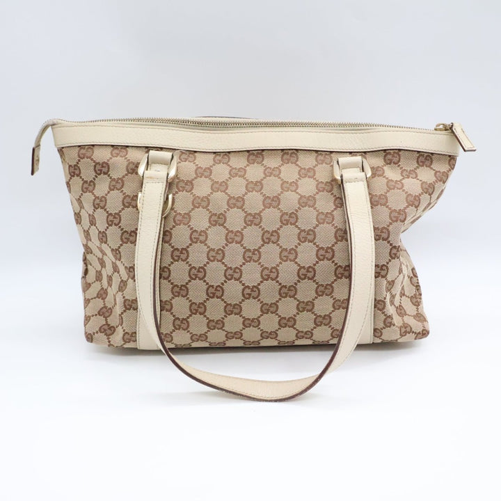 Gucci Abbey GG Beige/White Canvas D-Ring Tote Handbag - Lux Central