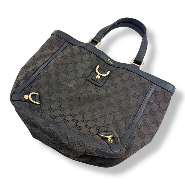 Gucci Abbey GG Black Canvas D - Ring Tote Handbag - Lux Central