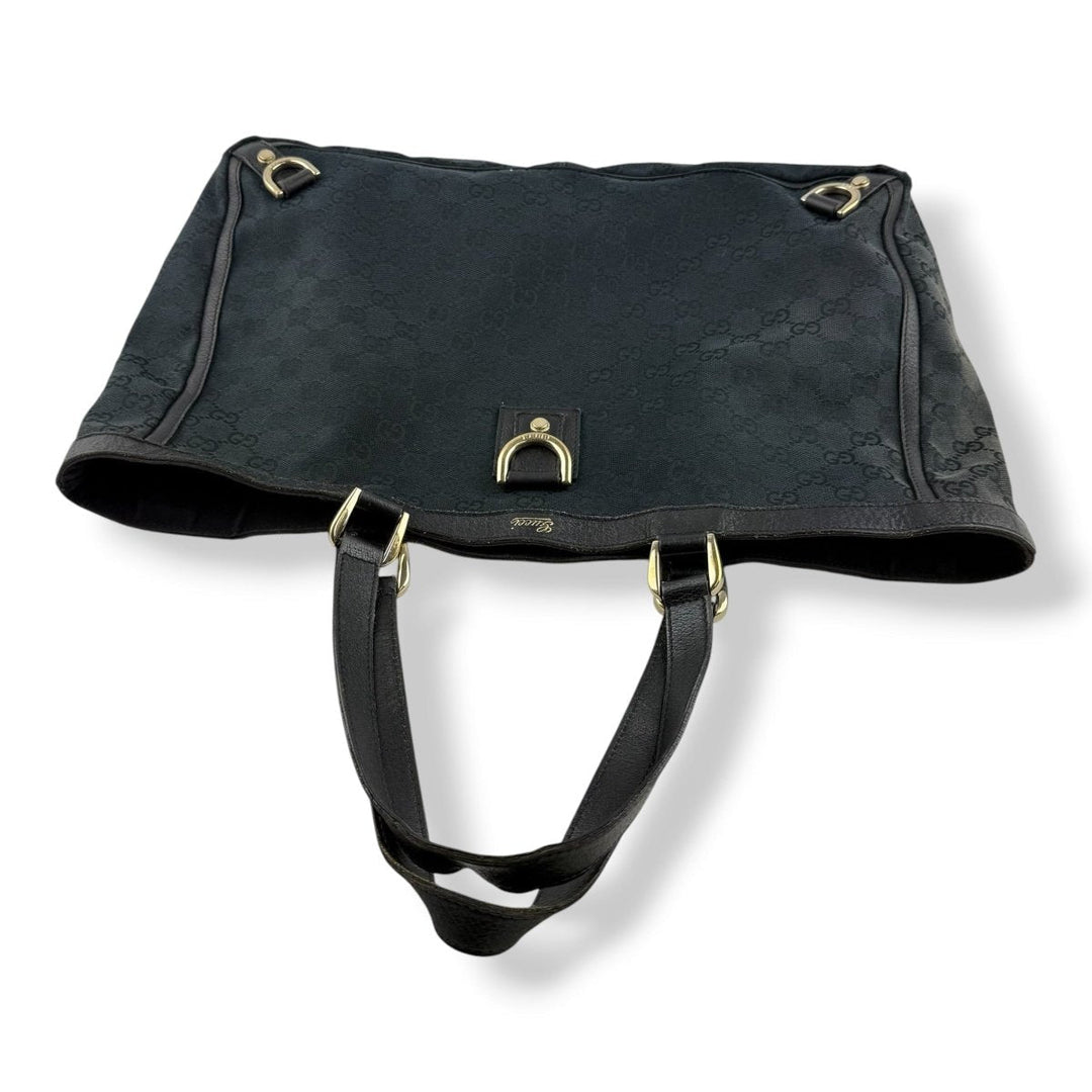 Gucci Abbey GG Black Canvas D-Ring Tote Handbag - Lux Central