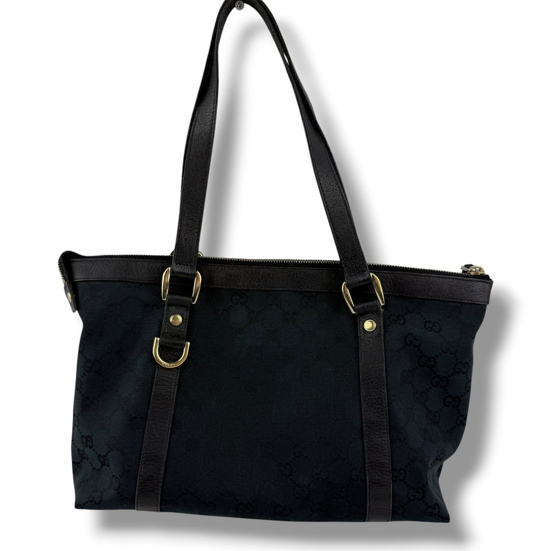 Gucci Abbey GG Black Canvas D-Ring Tote Handbag - Lux Central