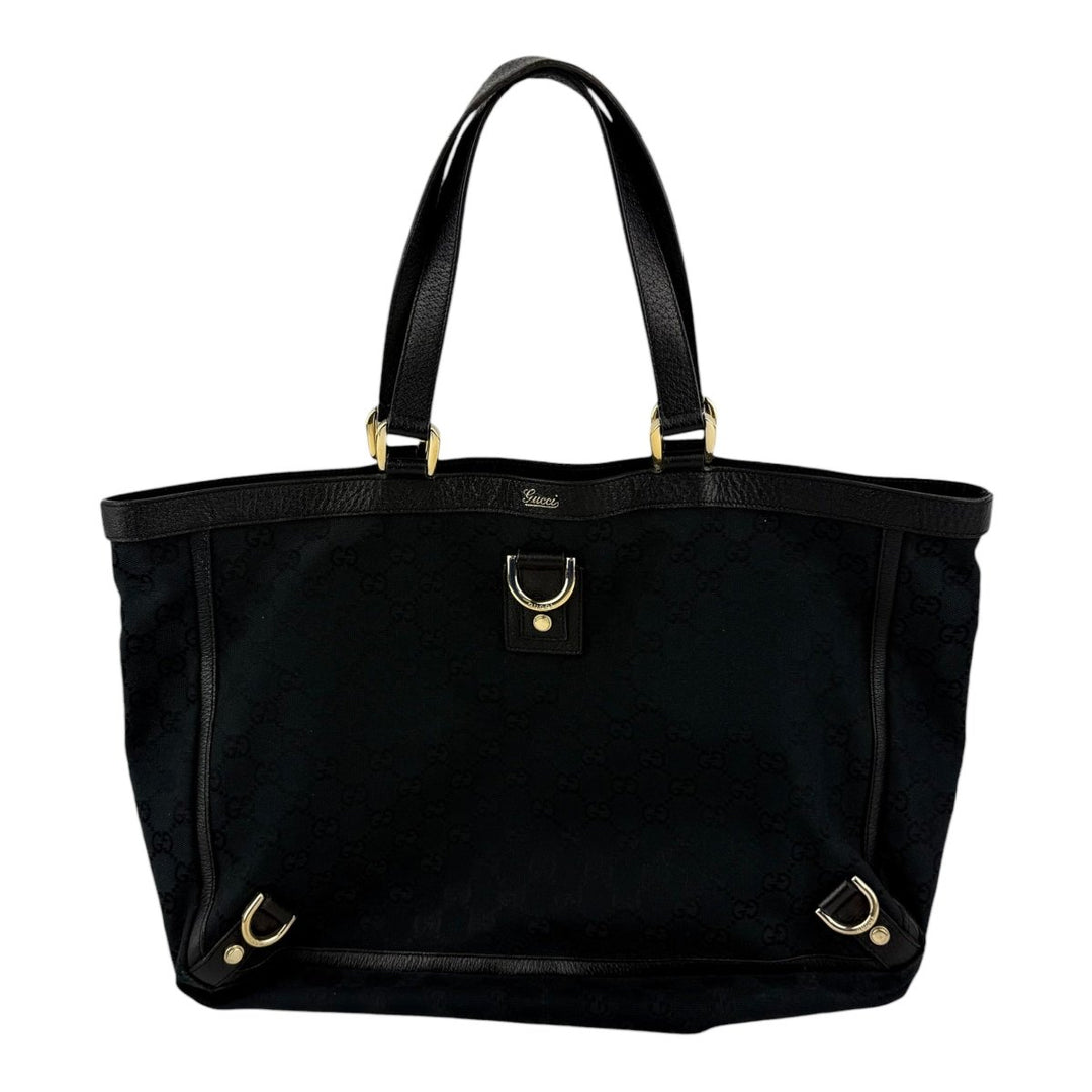 Gucci Abbey GG Black Canvas D - Ring Tote Handbag - Lux Central