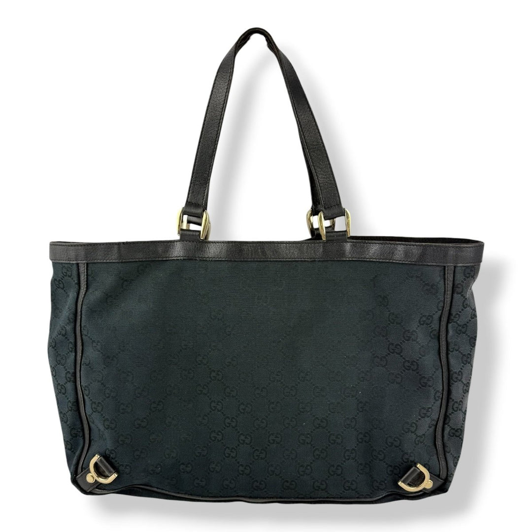 Gucci Abbey GG Black Canvas D - Ring Tote Handbag - Lux Central