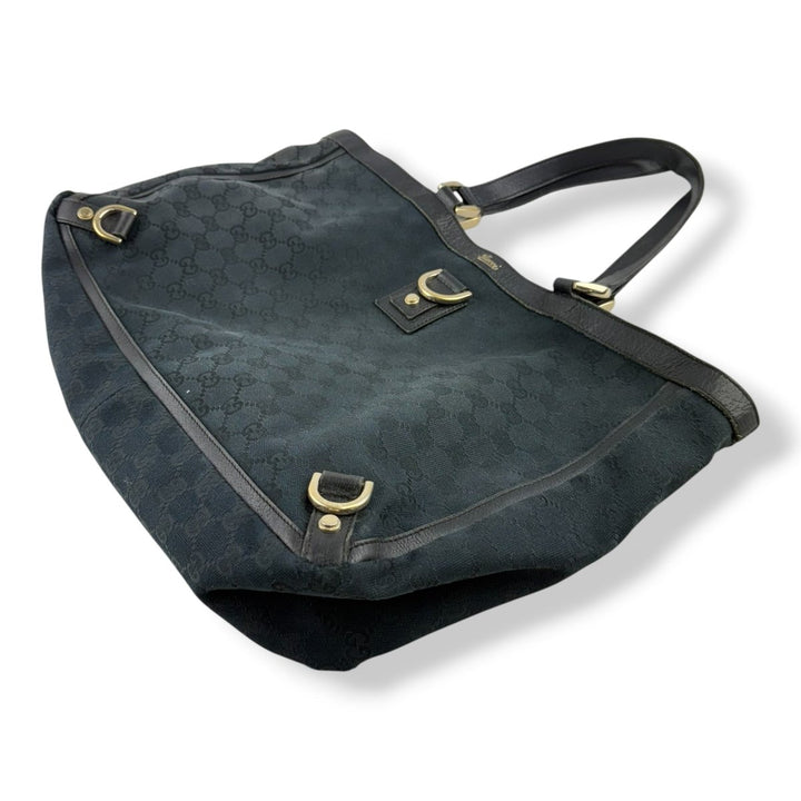 Gucci Abbey GG Black Canvas D - Ring Tote Handbag - Lux Central