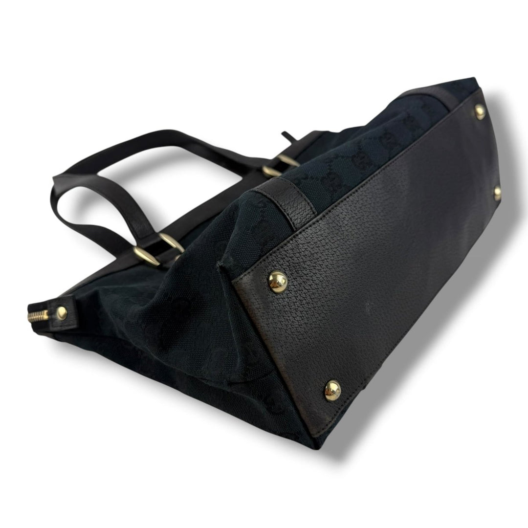 Gucci Abbey GG Black Canvas D-Ring Tote Handbag - Lux Central