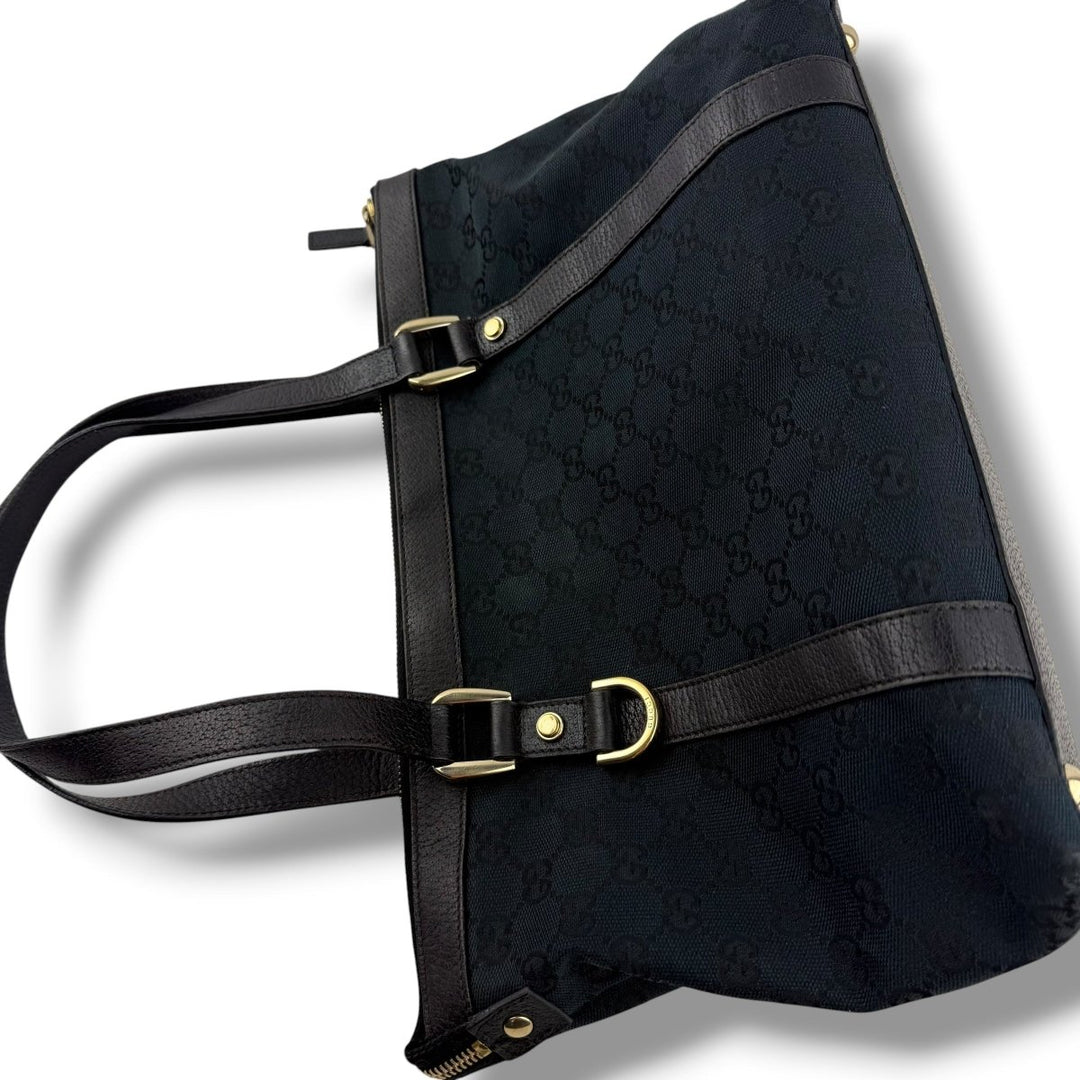 Gucci Abbey GG Black Canvas D-Ring Tote Handbag - Lux Central