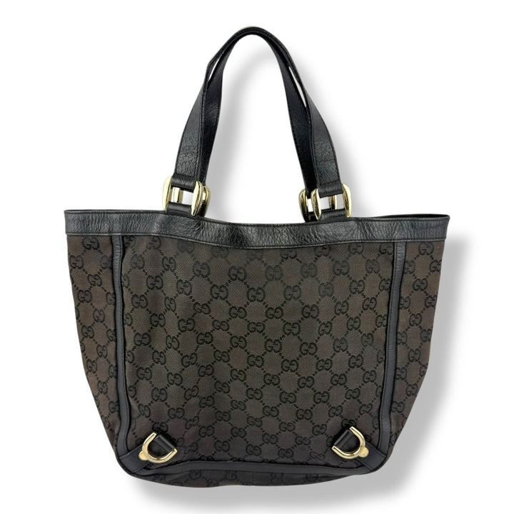 Gucci Abbey GG Black Canvas D - Ring Tote Handbag - Lux Central