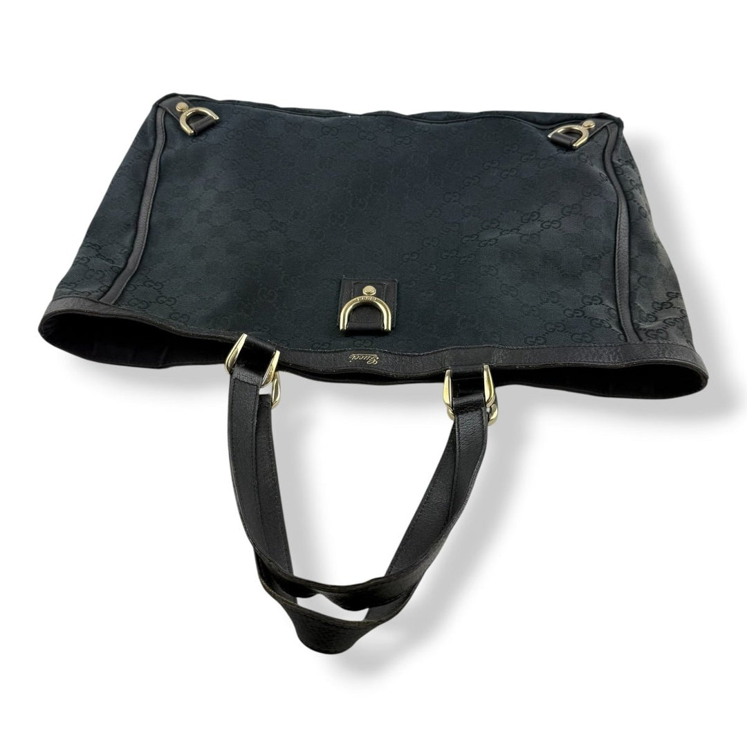 Gucci Abbey GG Black Canvas D - Ring Tote Handbag - Lux Central