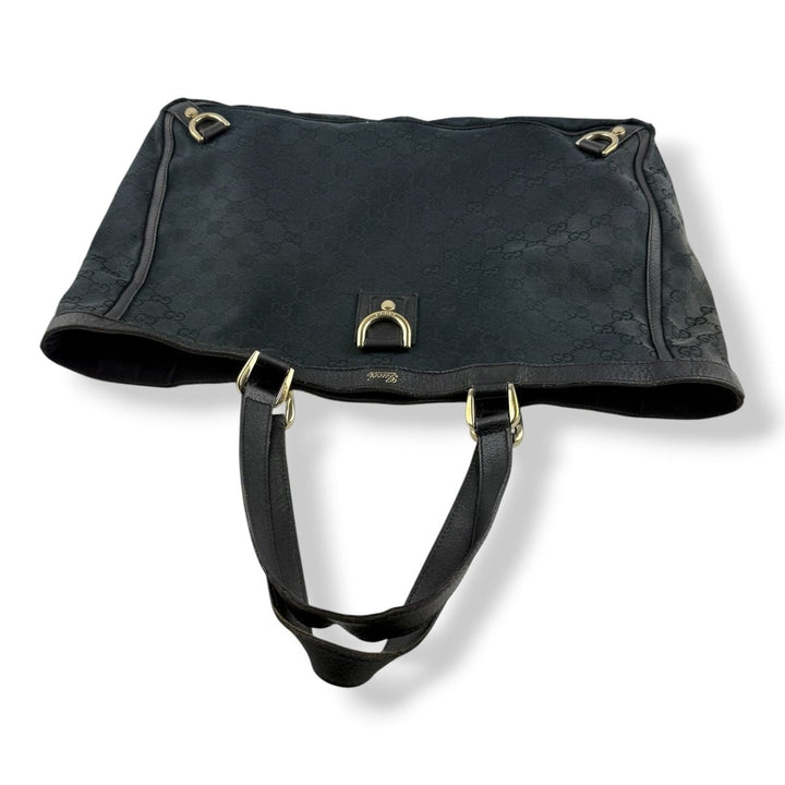 Gucci Abbey GG Black Canvas D - Ring Tote Handbag - Lux Central