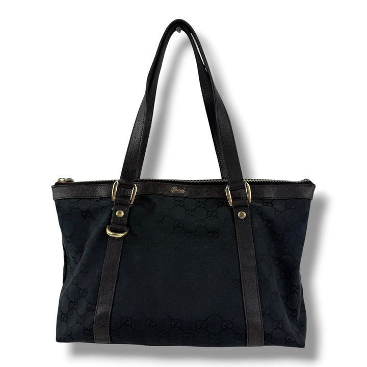 Gucci Abbey GG Black Canvas D-Ring Tote Handbag - Lux Central