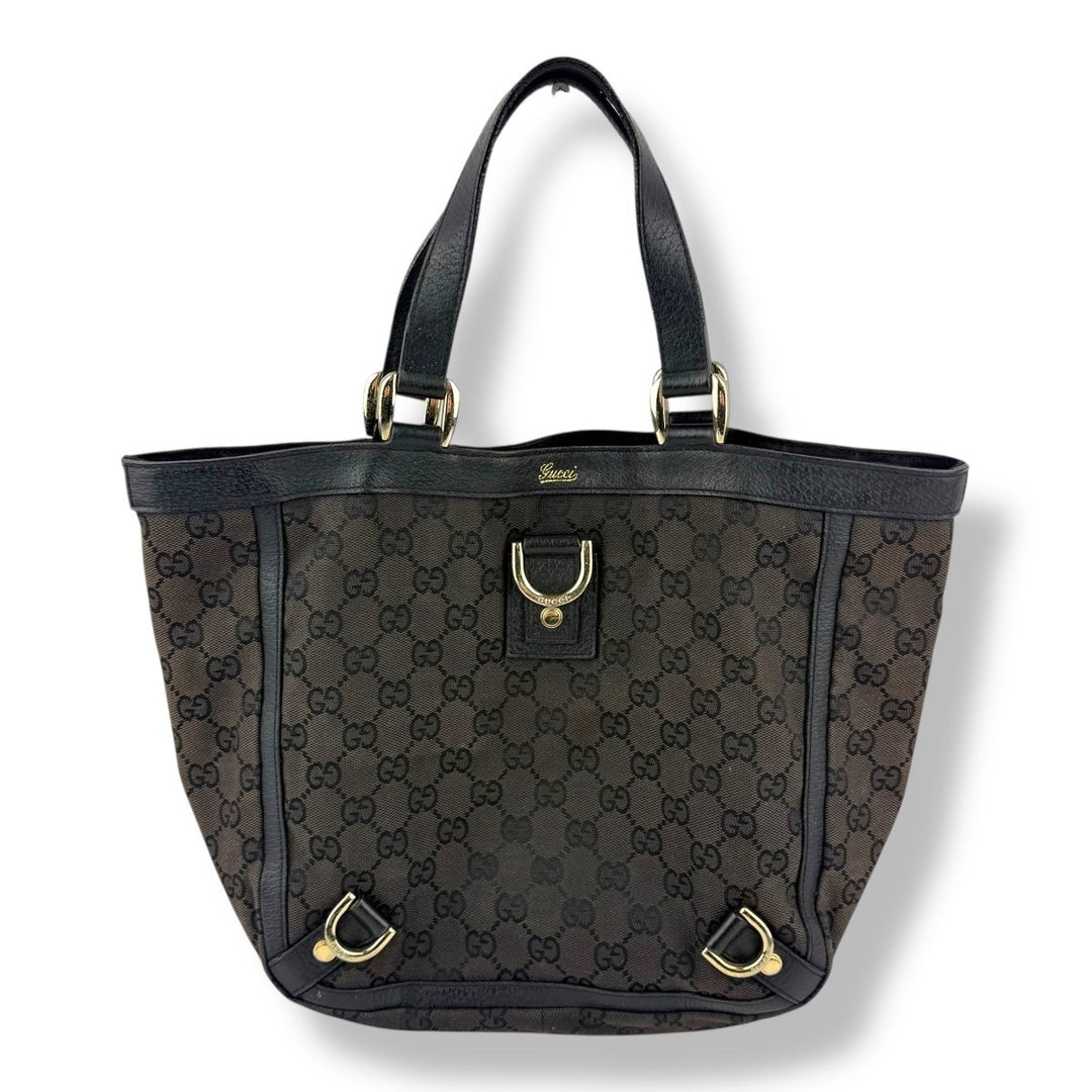 Gucci Abbey GG Black Canvas D - Ring Tote Handbag - Lux Central