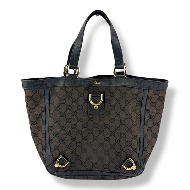 Gucci Abbey GG Black Canvas D - Ring Tote Handbag - Lux Central