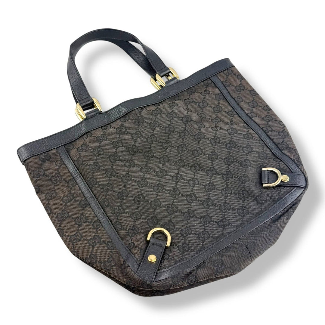 Gucci Abbey GG Black Canvas D - Ring Tote Handbag - Lux Central