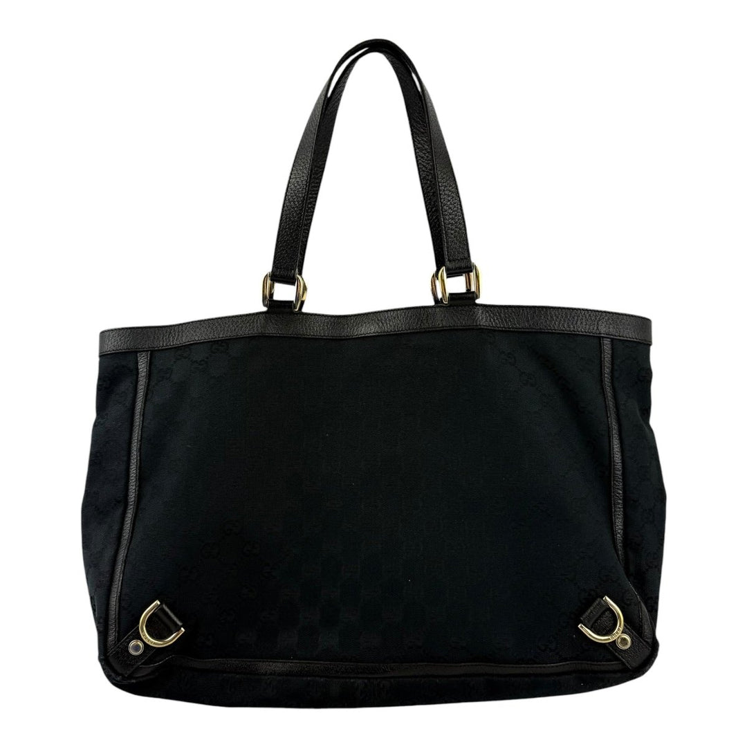 Gucci Abbey GG Black Canvas D - Ring Tote Handbag - Lux Central