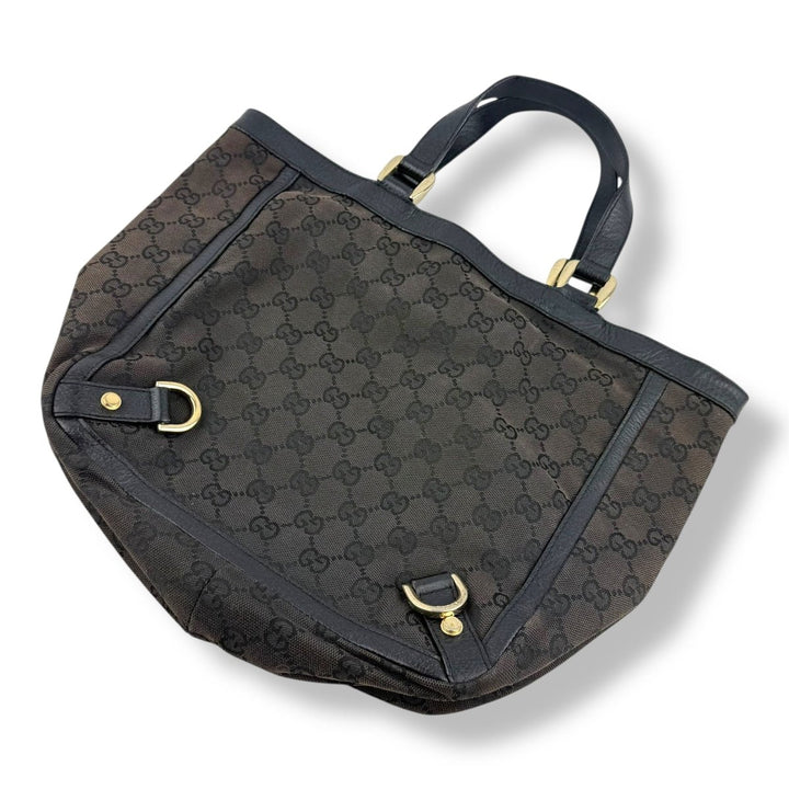 Gucci Abbey GG Black Canvas D - Ring Tote Handbag - Lux Central