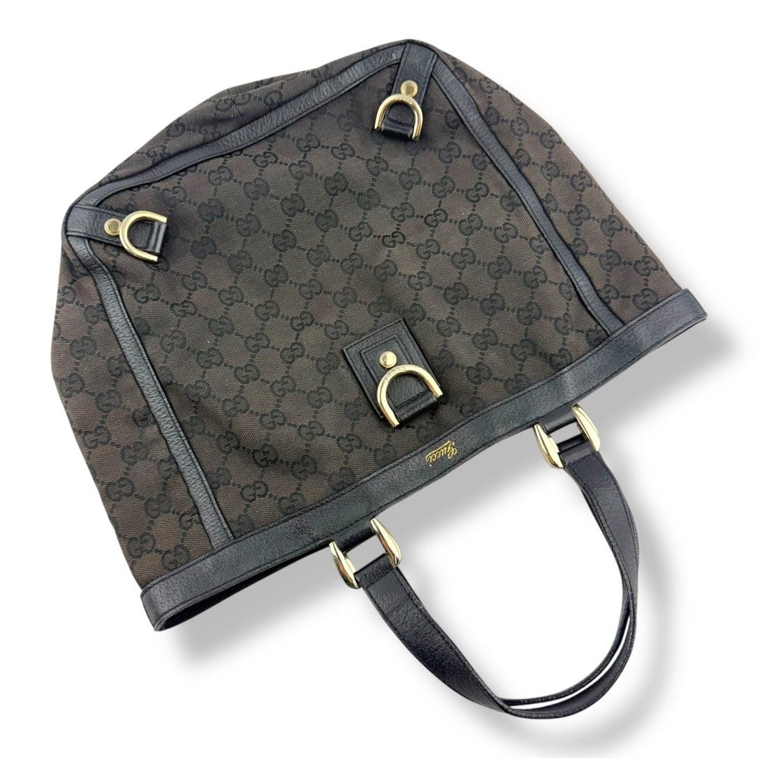 Gucci Abbey GG Black Canvas D - Ring Tote Handbag - Lux Central