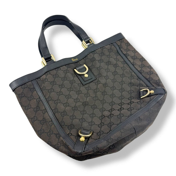 Gucci Abbey GG Black Canvas D - Ring Tote Handbag - Lux Central