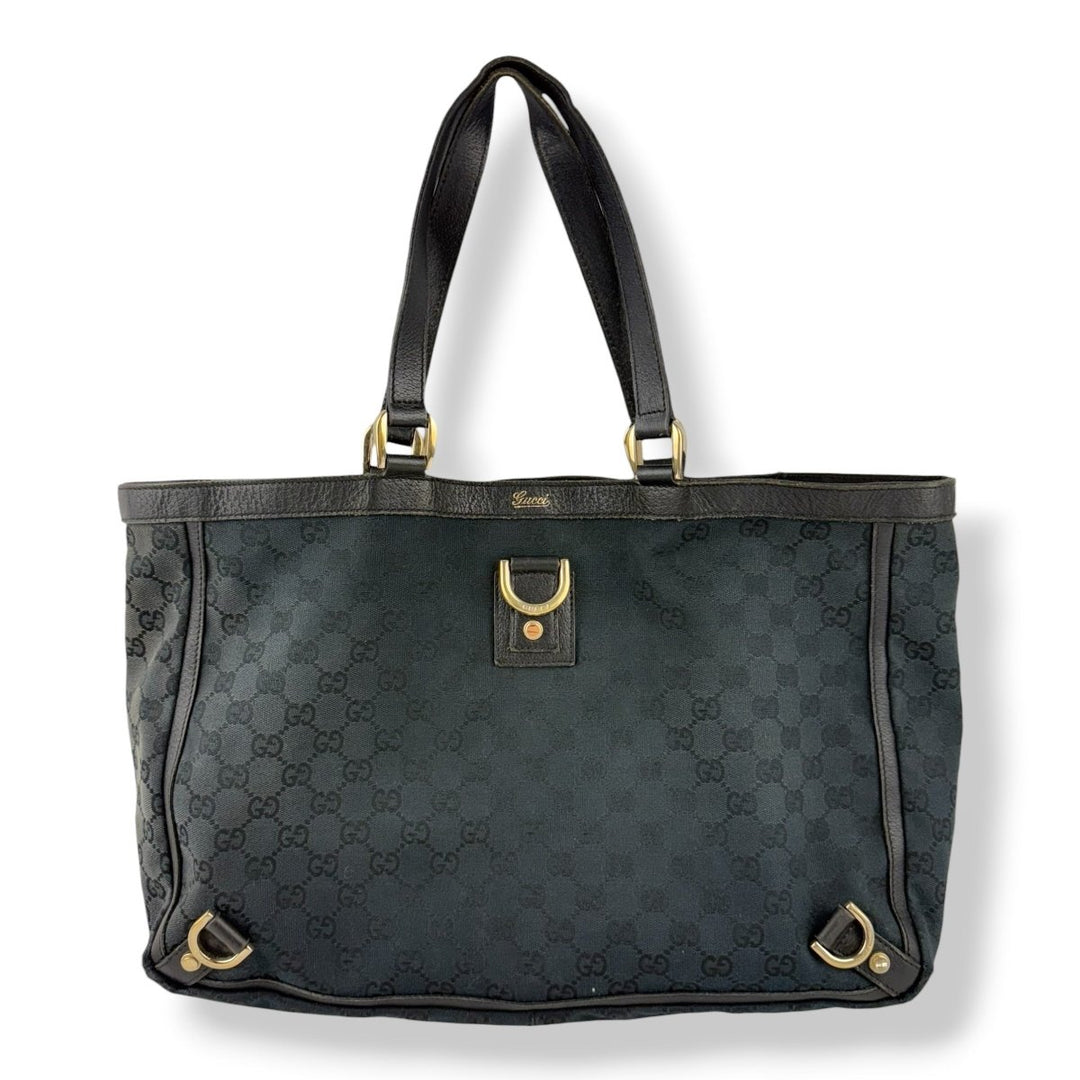 Gucci Abbey GG Black Canvas D - Ring Tote Handbag - Lux Central