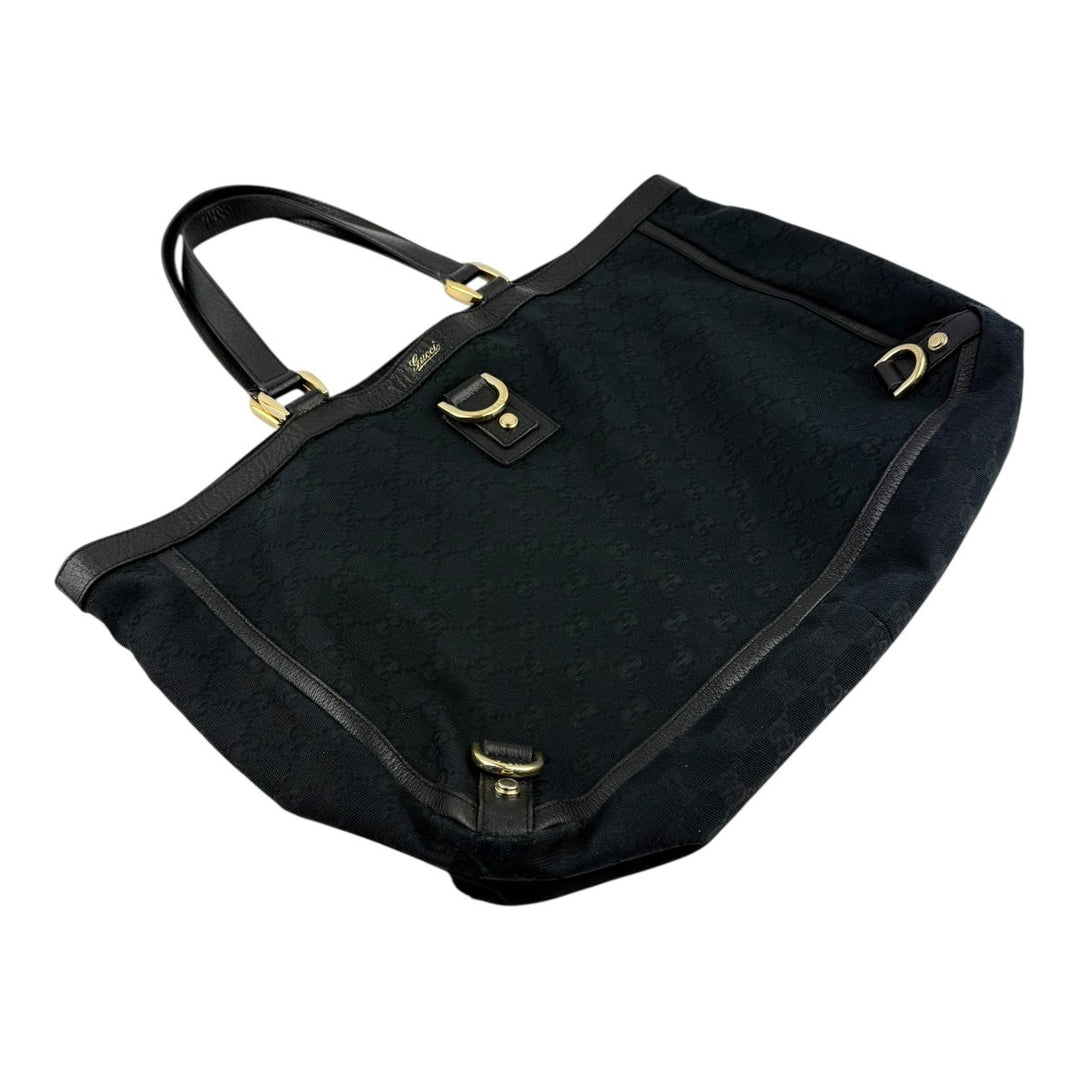 Gucci Abbey GG Black Canvas D - Ring Tote Handbag - Lux Central