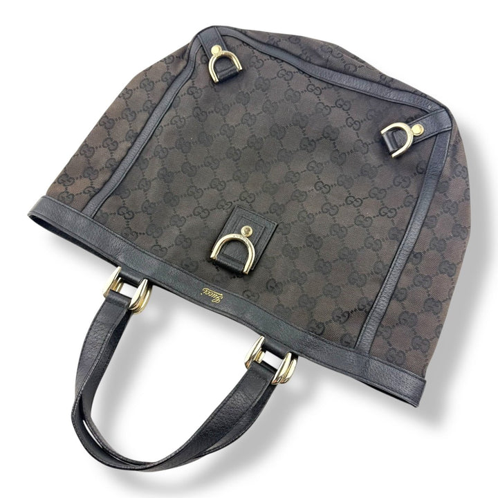 Gucci Abbey GG Black Canvas D - Ring Tote Handbag - Lux Central