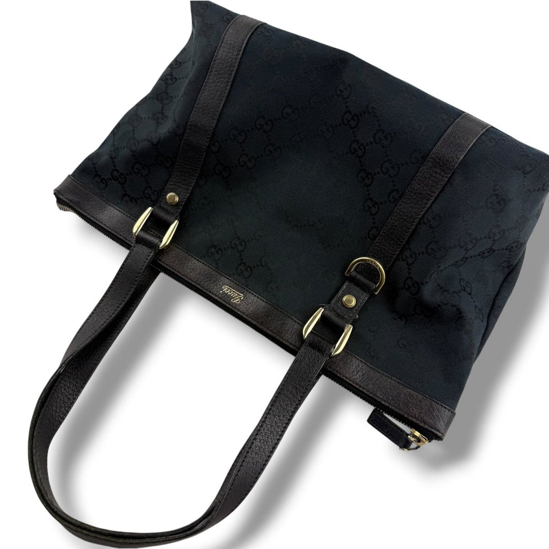 Gucci Abbey GG Black Canvas D-Ring Tote Handbag - Lux Central