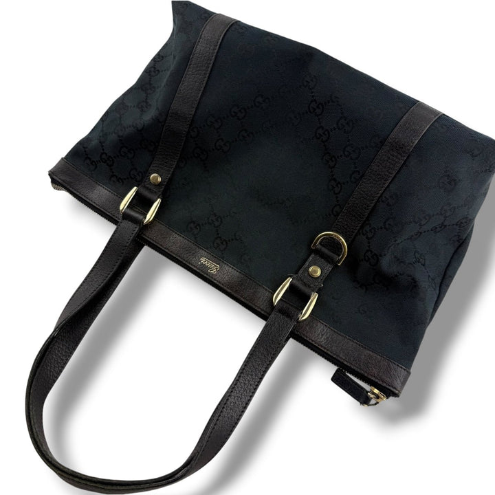 Gucci Abbey GG Black Canvas D-Ring Tote Handbag - Lux Central