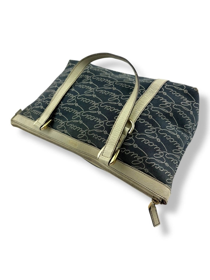 Gucci Abbey GG Navy/Cream Canvas D - Ring Tote Handbag - Lux Central