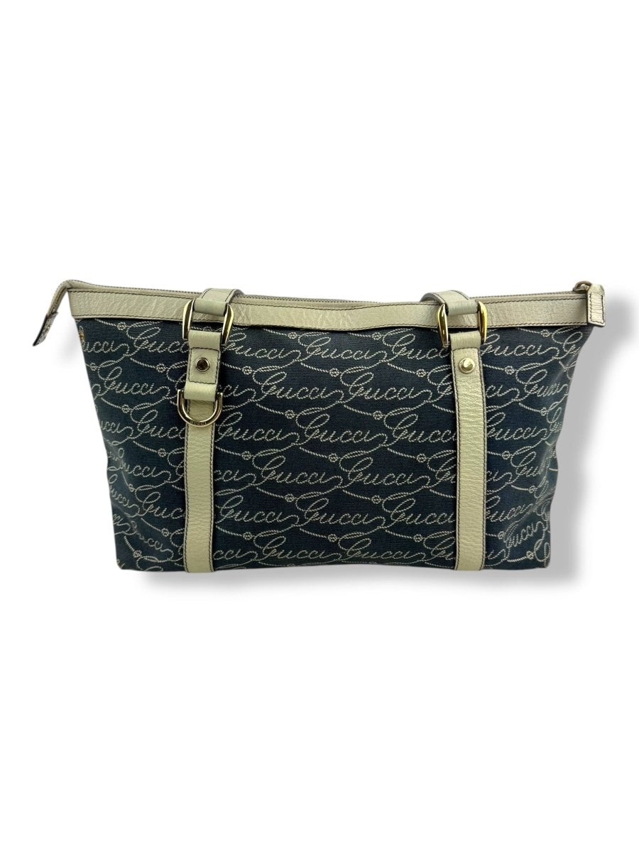 Gucci Abbey GG Navy/Cream Canvas D - Ring Tote Handbag - Lux Central