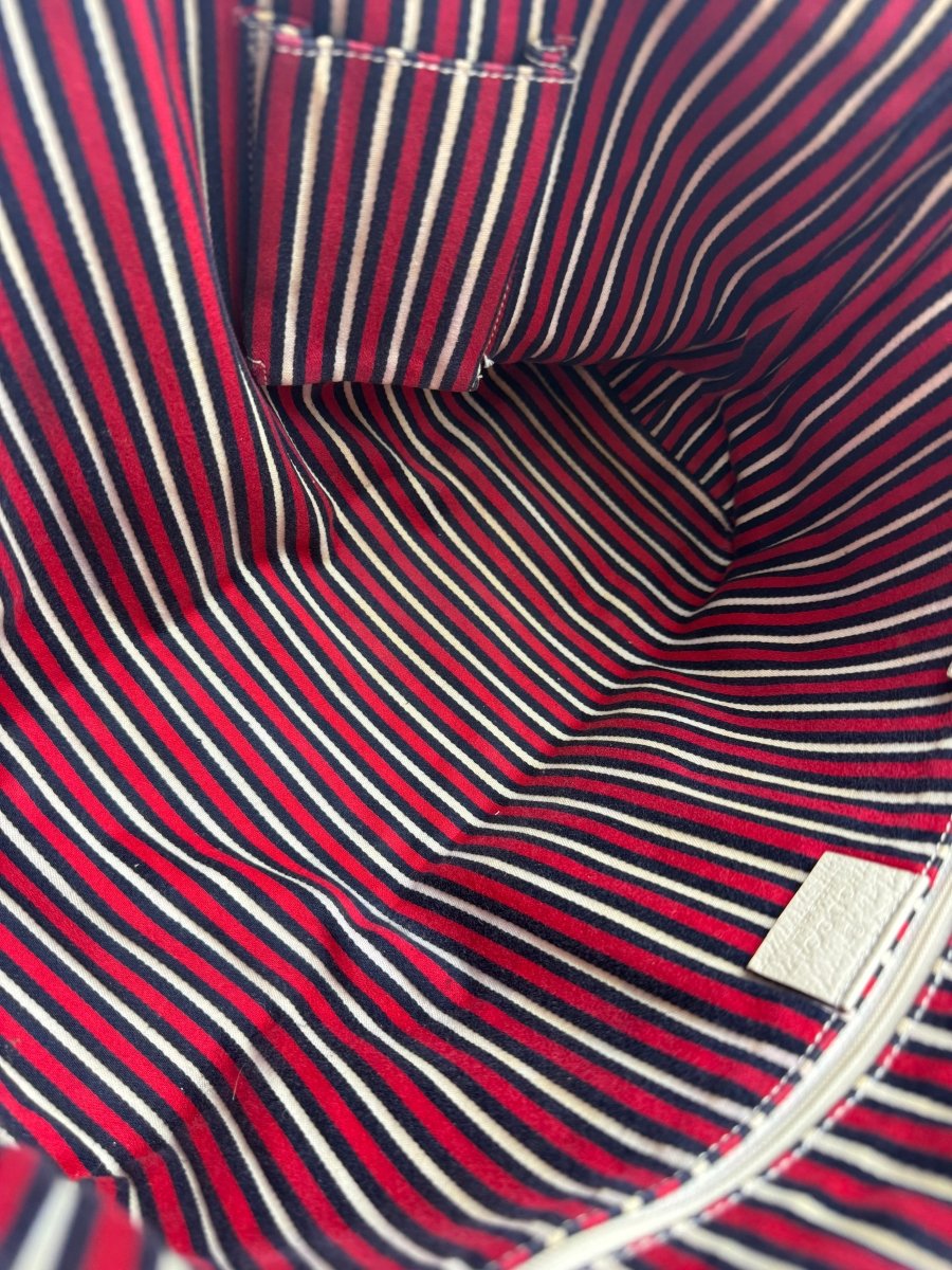 Gucci Abbey GG Navy/Cream Canvas D - Ring Tote Handbag - Lux Central