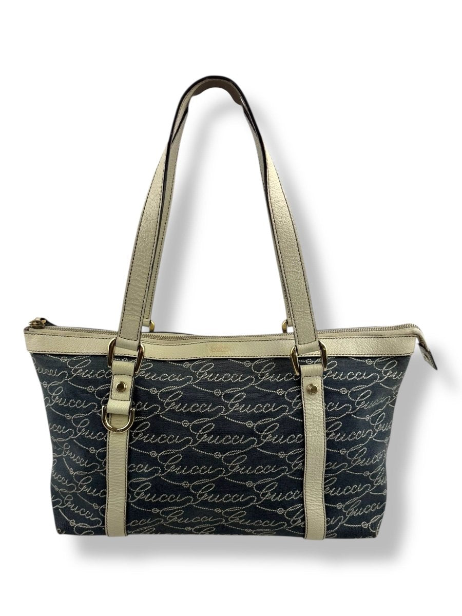 Gucci Abbey GG Navy/Cream Canvas D - Ring Tote Handbag - Lux Central