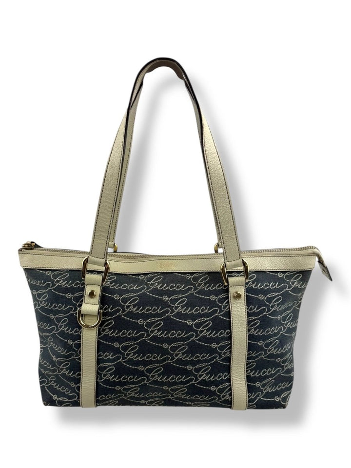 Gucci Abbey GG Navy/Cream Canvas D - Ring Tote Handbag - Lux Central