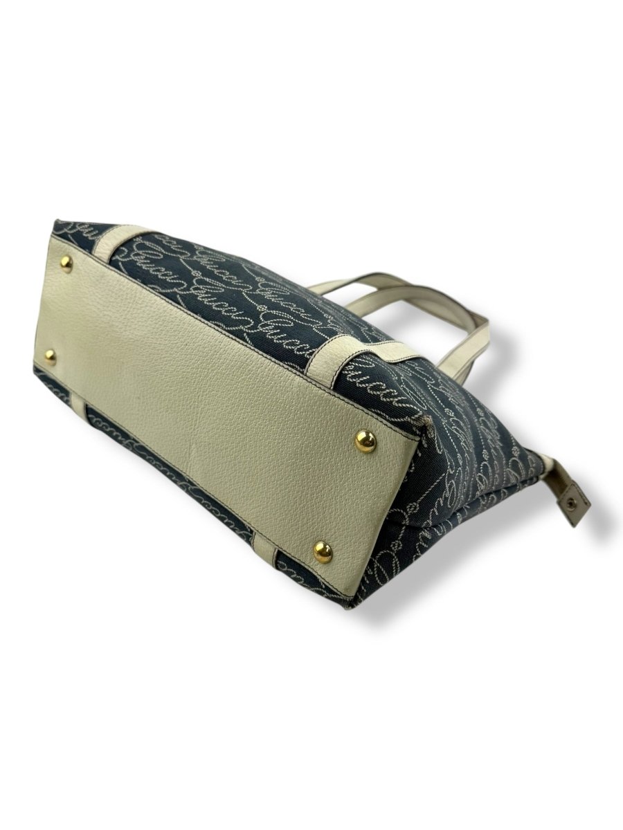 Gucci Abbey GG Navy/Cream Canvas D - Ring Tote Handbag - Lux Central