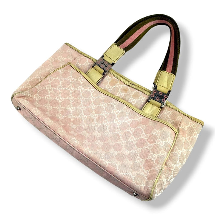 Gucci Abbey GG Pink Canvas Tote Handbag - Lux Central
